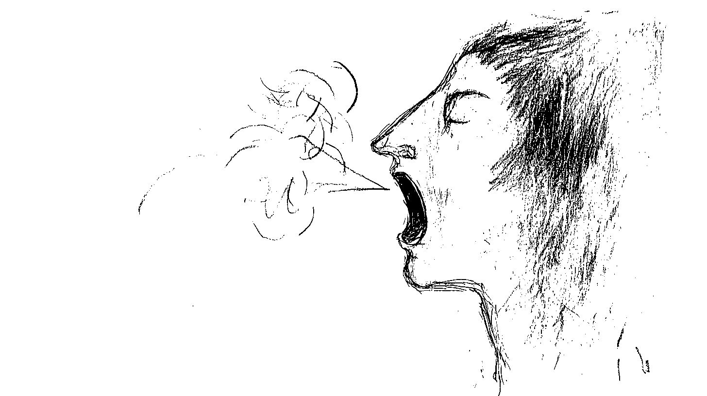 black and white ink drawing of a shadowy figure whispering weaponized words into another’s ear