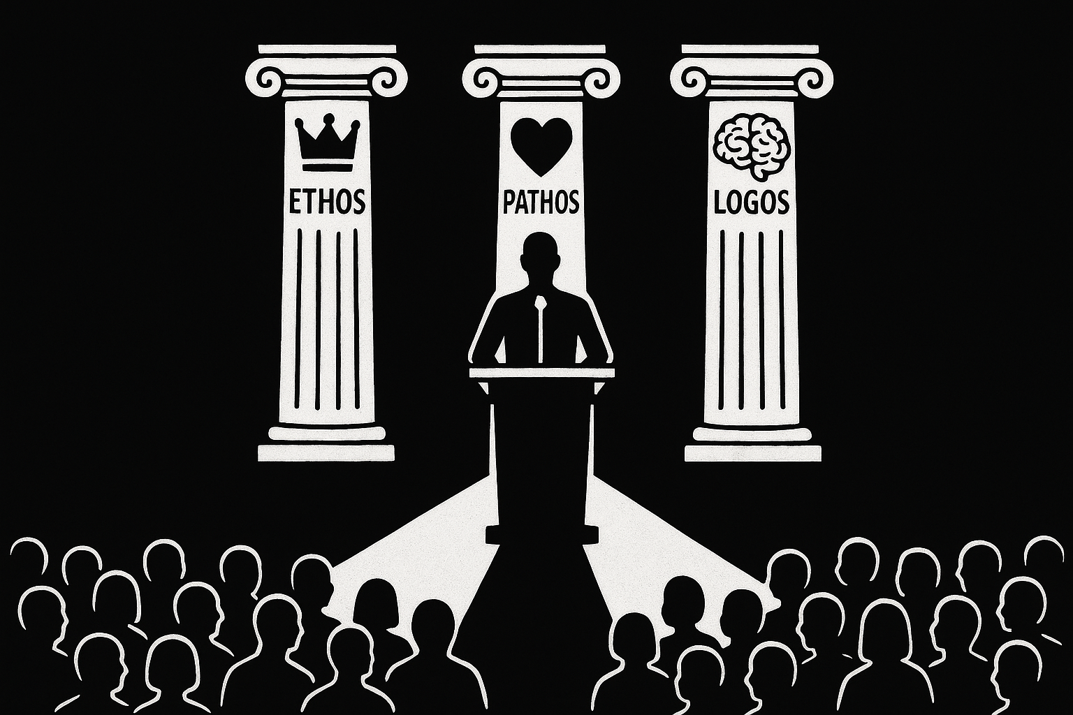 Master persuader using Aristotle's three pillars of influence to command audience attention and power