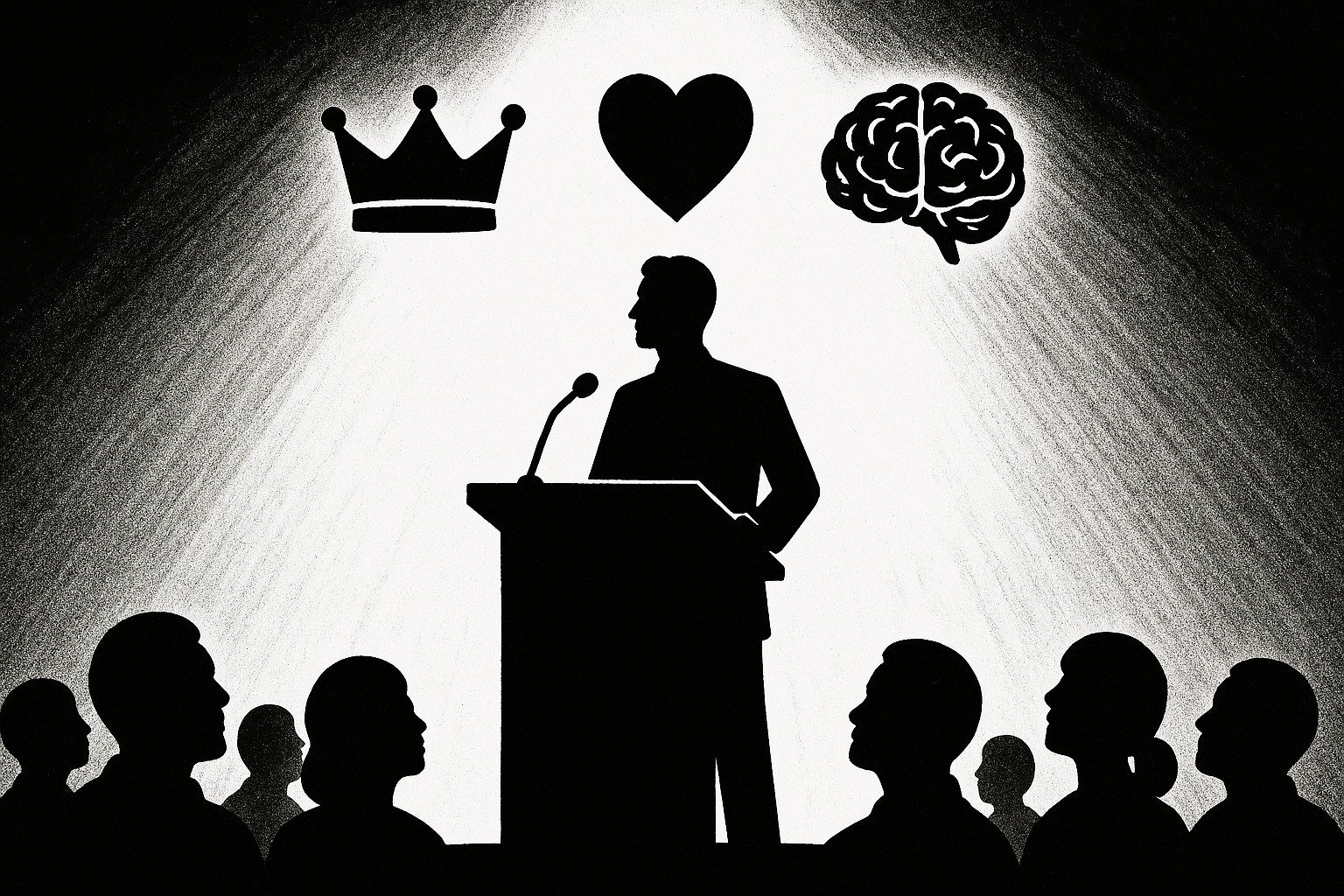 Person mastering Aristotle's three pillars of persuasion - ethos pathos logos - to gain power and influence over audience